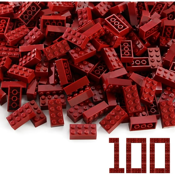 100pcs 2x4 Bricks Dark Red Pieces Parts Classic Building kit Creative Play Set Basic Blocks Toy Accessories Compatible with 3001 Major Brands