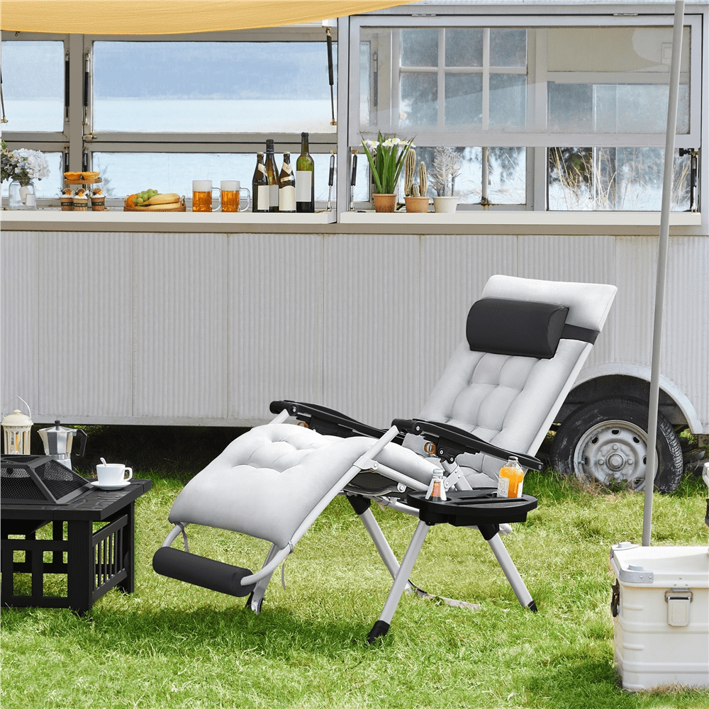 Renwick 29in Outdoor Zero Gravity Chair with Headrest Cupholder, Gray