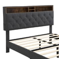 thumbnail image 4 of Queen-Size Upholstered Platform Bed Frame with a Modern Button-Tufted Linen Fabric Headboard,USB Ports,Convenient Charging Station,two side-mounted pockets,not require a box spring, Dark Grey, 4 of 11