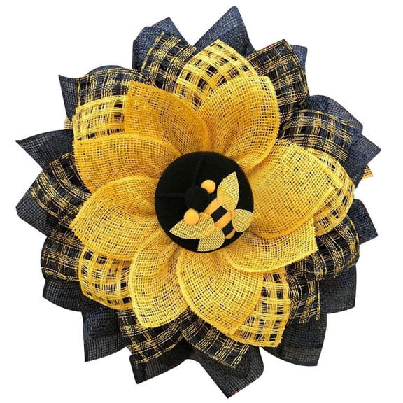 Sunflower Wreath for Front Door Outside, 16.14 inch Rainbow Sunflower Garland Sunflower Wall Hanging Decor Artificial Burlap Wreath Yellow Sunflower for Rustic Garland Bee Decoration(A)