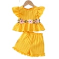 thumbnail image 6 of BLTIBY Toddler Girls 2 Piece Summer Outfits Ruffle Sleeve Floral Embroidered Tank Tops and Shorts Sets for Kids Yellow 5-6Years, 6 of 8