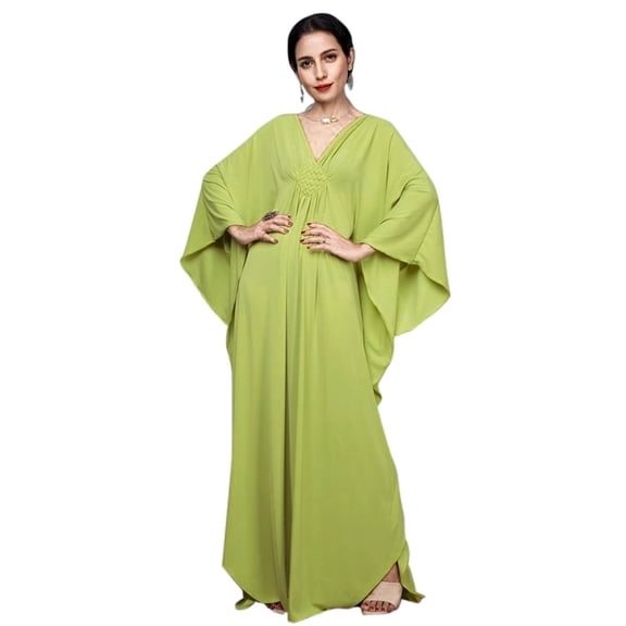 EDOLYNSA Women's Green Kaftan Maxi Dress Oversized Caftan Frock Dress Kimono