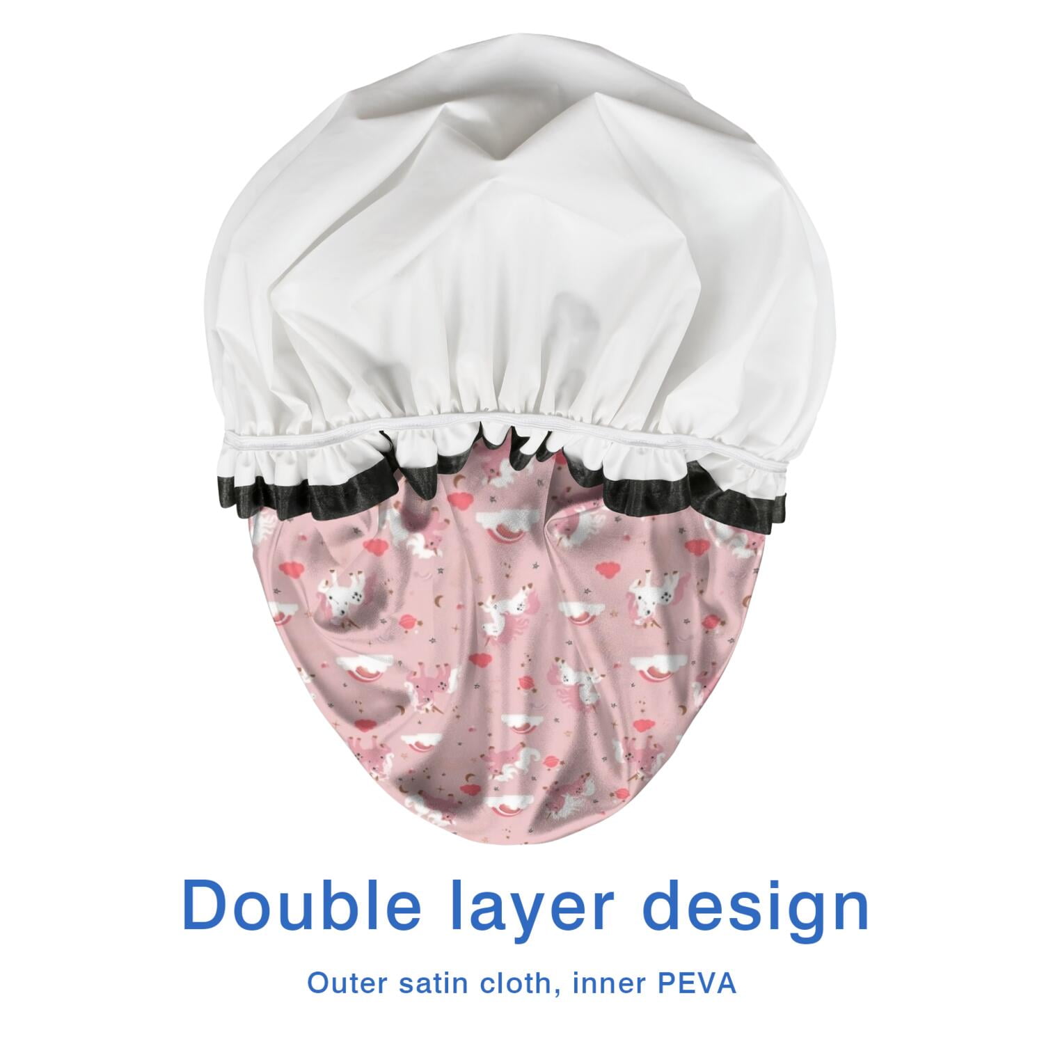 Shower Caps,Pink Unicorn Cloud Heart Pattern Waterproof Shower Cap for Women 4 Pieces,Double Reusable Hair Cover for Shower PEVA Elastic Stretch Hem