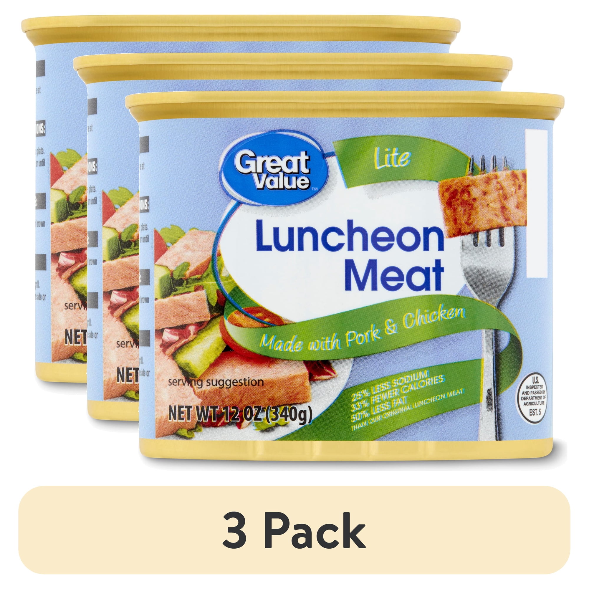 (3 pack) Great Value Light Luncheon Meat, 12 oz Aluminum Can