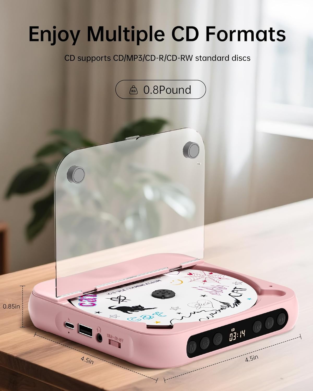 otnbgsr Portable CD Player Bluetooth 2026 Upgrade Rechargeable Music Player Dual Speakers LCD Display Support CD USB AUX MP3 with Headphones