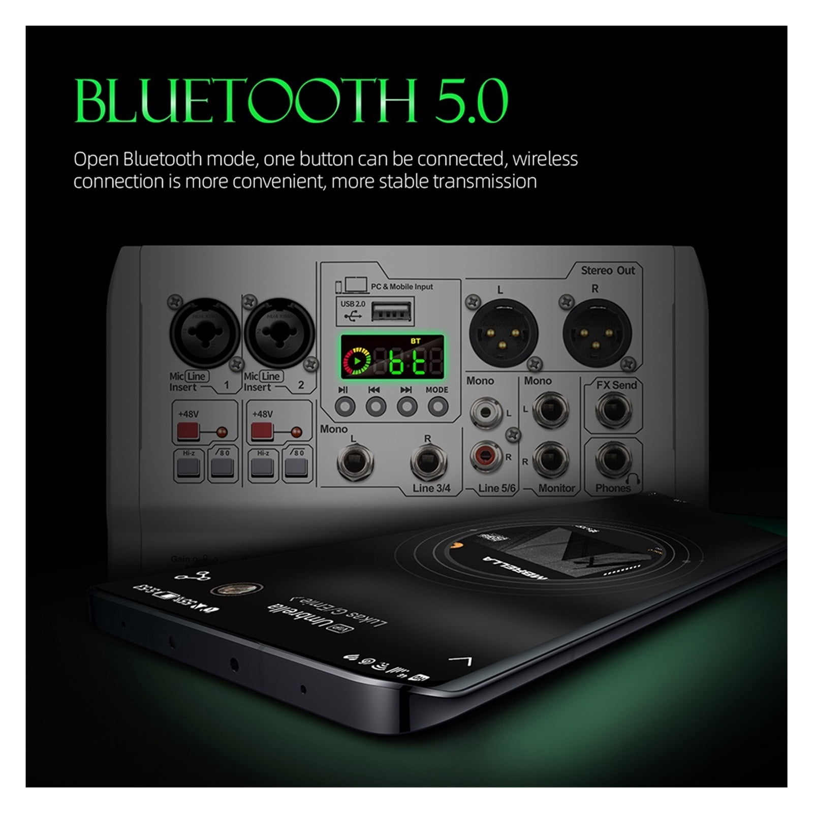Mixer DJ Console 99 DSP Effects Mixing Console PRMX-6 With 5.0 BT 24bit/192k For Recording Musical Instrument ,Easy to Operate