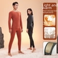 thumbnail image 3 of Conjunto de ropa interior térmica de cuello redondo de alta elasticidad con pantalones largos sin costuras de seda de cachemira negra y dorada, 3 of 5