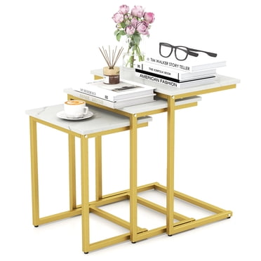 Gymax 3 PCS Nesting Coffee End Table Set Stacking Side Nightstand Living Room