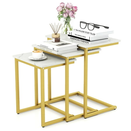 Gymax 3 PCS Nesting Coffee End Table Set Stacking Side Nightstand Living Room