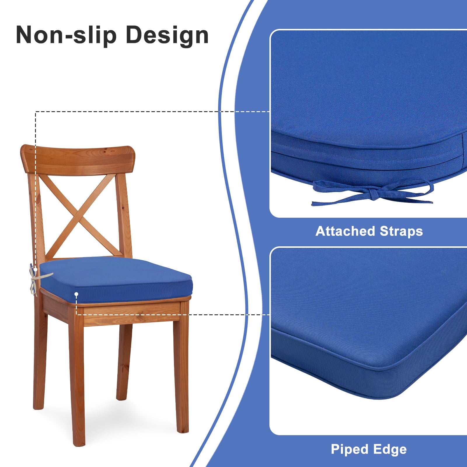 Aoodor Outdoor Chair Cushion W21'' x D21'', Fade-resistant Polyester Chair Pads with Invisible Zipper & Adjustable Ties, Navy Blue, Set of 4