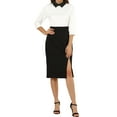 thumbnail image 2 of INSPIRE CHIC Women 3/4 Sleeves Contrast Collar Blouse Tops White S, 2 of 6