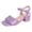 Purple, variant on Girls Sandals Solid Color Squared Open Toe Glitter Rhinestone Band Low Heeled Flower Girl Party Wedding Dress Shoes Black 1.5 Big Kid