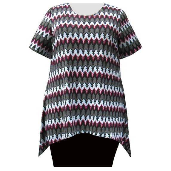 A Personal Touch Women's Plus Size Short Sleeve Round Neck Sharkbite Hem Pullover Top - Grey Aztec - 7X