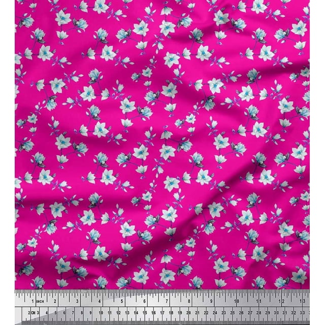 Soimoi Velvet Fabric Leaves & Magnolia Floral Fabric Prints By Yard 58 Inch Wide