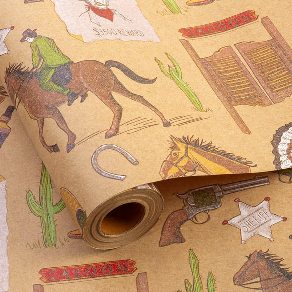 Rollo de papel de regalo Homeral Rodeo, estilo Old Wild West, 17 x 10 m