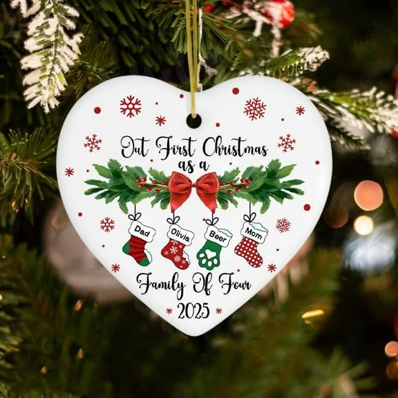 Family of Four Christmas Ornament - First Christmas as a Family of Four, Baby's First Christmas Footprints Keepsake, Personalized Family Gift