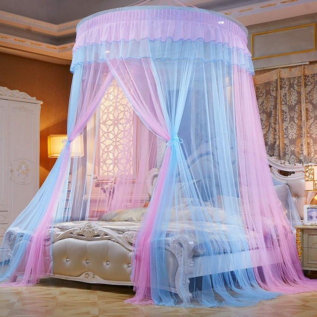 CHUANK Bed Canopy Mosquito Net - Princess Elegant Lace Round Sheer Mesh Bed Curtains - Princess Dome Bedding Net