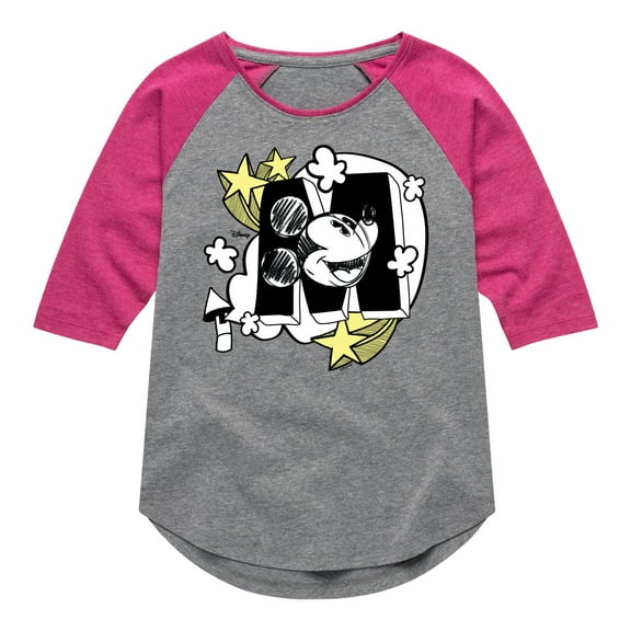Disney - Mickey Mouse in the Clouds - Toddler & Youth Girls Raglan Graphic T-Shirt