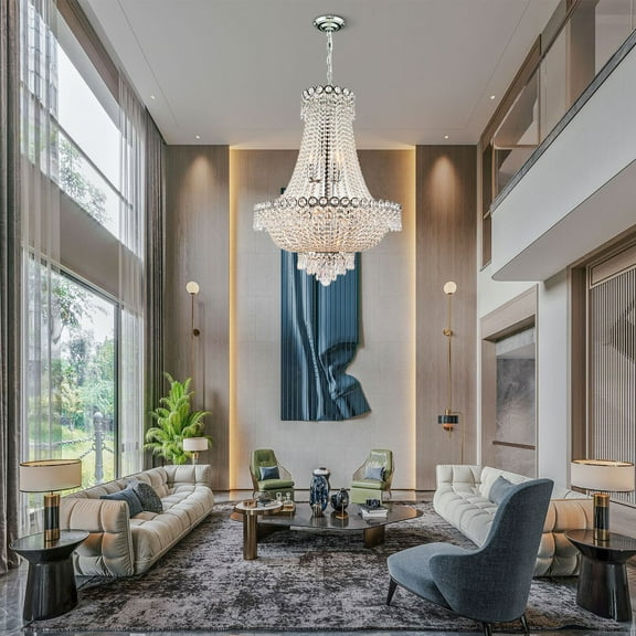 Miumaeov Modern K9 Crystal Chandelier French Empire Hanging Ceiling Light Pendant Lamp Fixture Adjustable Chain For Hallway Foyer Living Room
