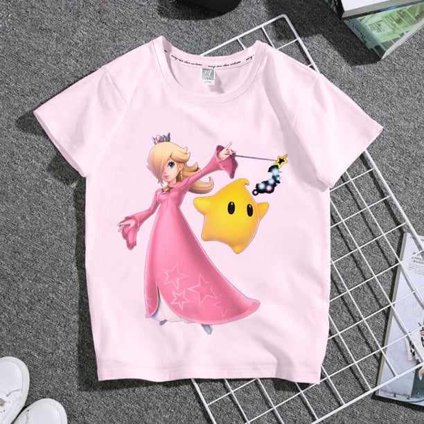 Serie de princesas de Super Mario para mujer, regalo de verano para chica divertida y dulce, estampado de dibujos animados, informal, cuello redondo, manga corta zhangmengya LED