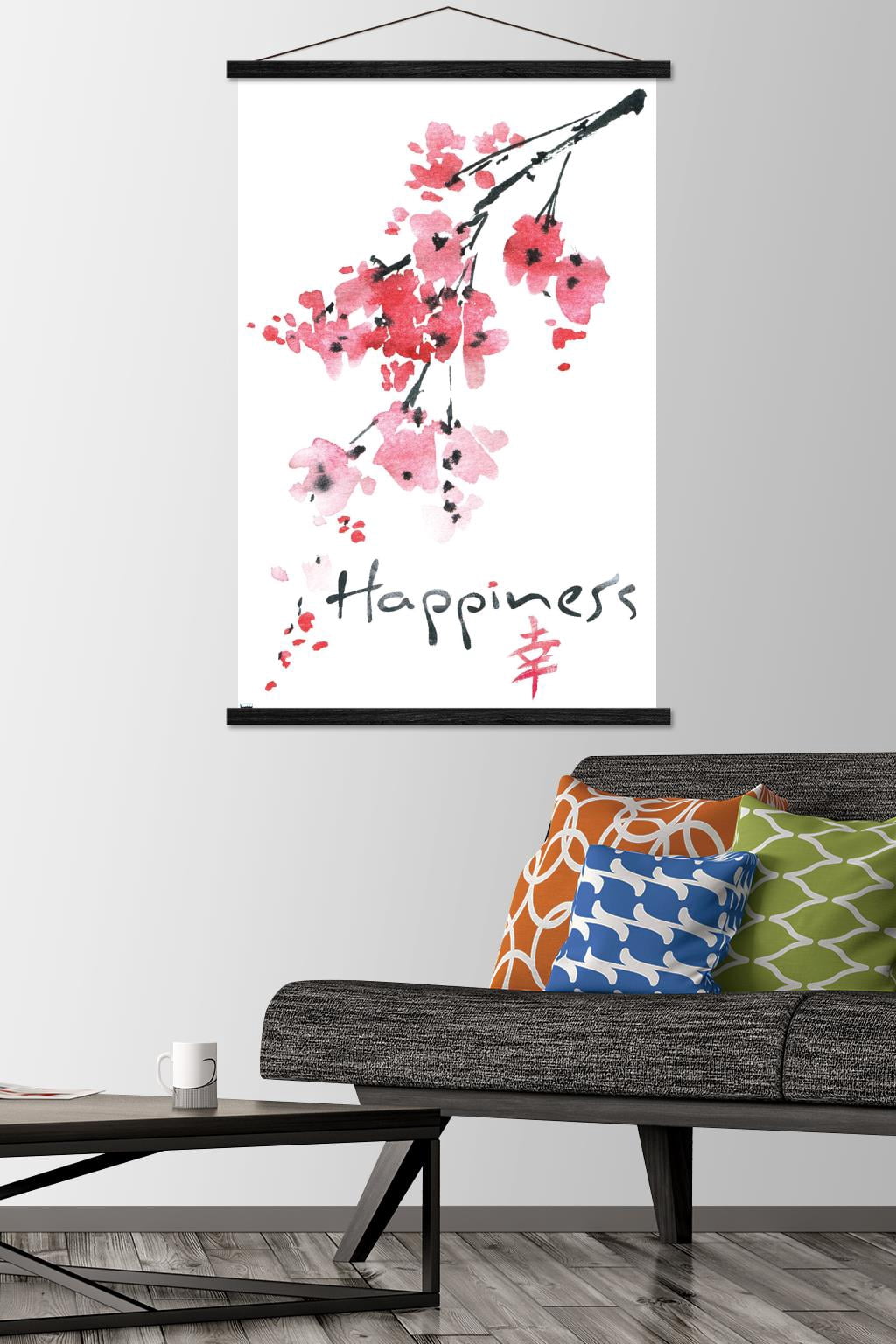 Sakura Tree - Happiness Wall Poster with Magnetic Frame, 22.375" x 34"