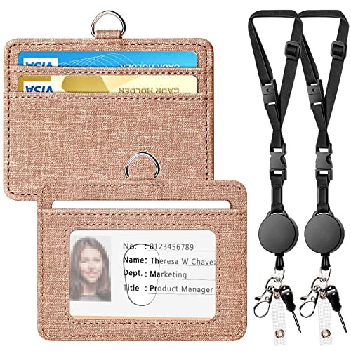 2 Pack Leather Badge Holder and Adjustable Retractable Lanyards, Quick ...