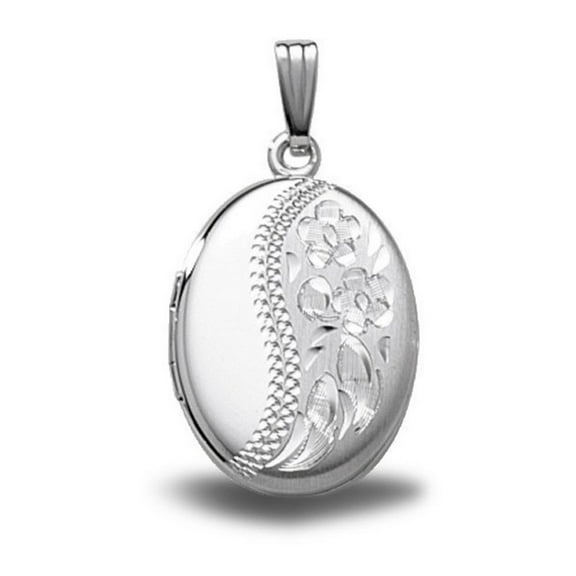 Picturesongold.Com Hand Engraved Oval Locket Necklace Pendants - over 1/2 inch x over 3/4 inch in Sterling Silver