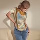 thumbnail image 3 of Fotbe Golden Drapes Pillars Clouds Body de Mujer con Cuello Redondo y Mangas Cortas, Sin Mangas Ajustado, Suave, Cómodo y Básico-Small, 3 of 7