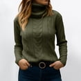 thumbnail image 3 of Women's Fashionable Solid Color High Neck Long Sleeved Sweater Pullover Sweater Top for Fall Winter Comfortable Everyday Fashion,Army Green,L, 3 of 7
