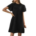 thumbnail image 2 of Women's Casual Loose Fit Mesh Turtleneck Short Sleeve Dress Solid Color Above Knee Length Summer Spring Polyester Comfortable Daily Wear Party Work Vacation, 2 of 6