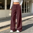 thumbnail image 5 of WULMLEO Womens Corduroy Pants Low Rise Wide Leg Cargo Bottoms Casual Baggy Lounge Tousers Office Business Work Pant with Pockets Deep Red L, 5 of 5