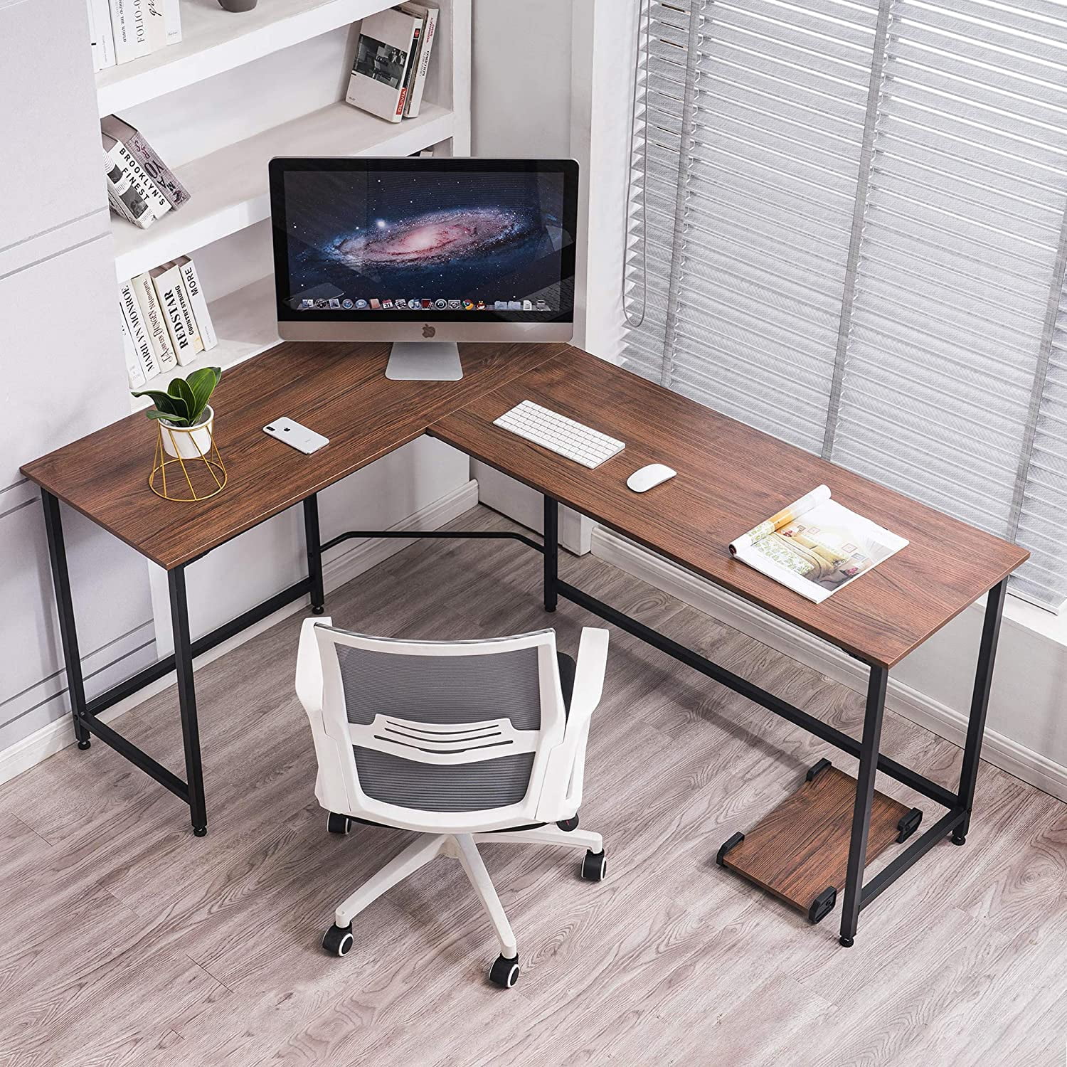 ivinta L Shaped Computer Desk, Modern Corner Desk for Small Space Living Room Bedroom 7121 (Brown)