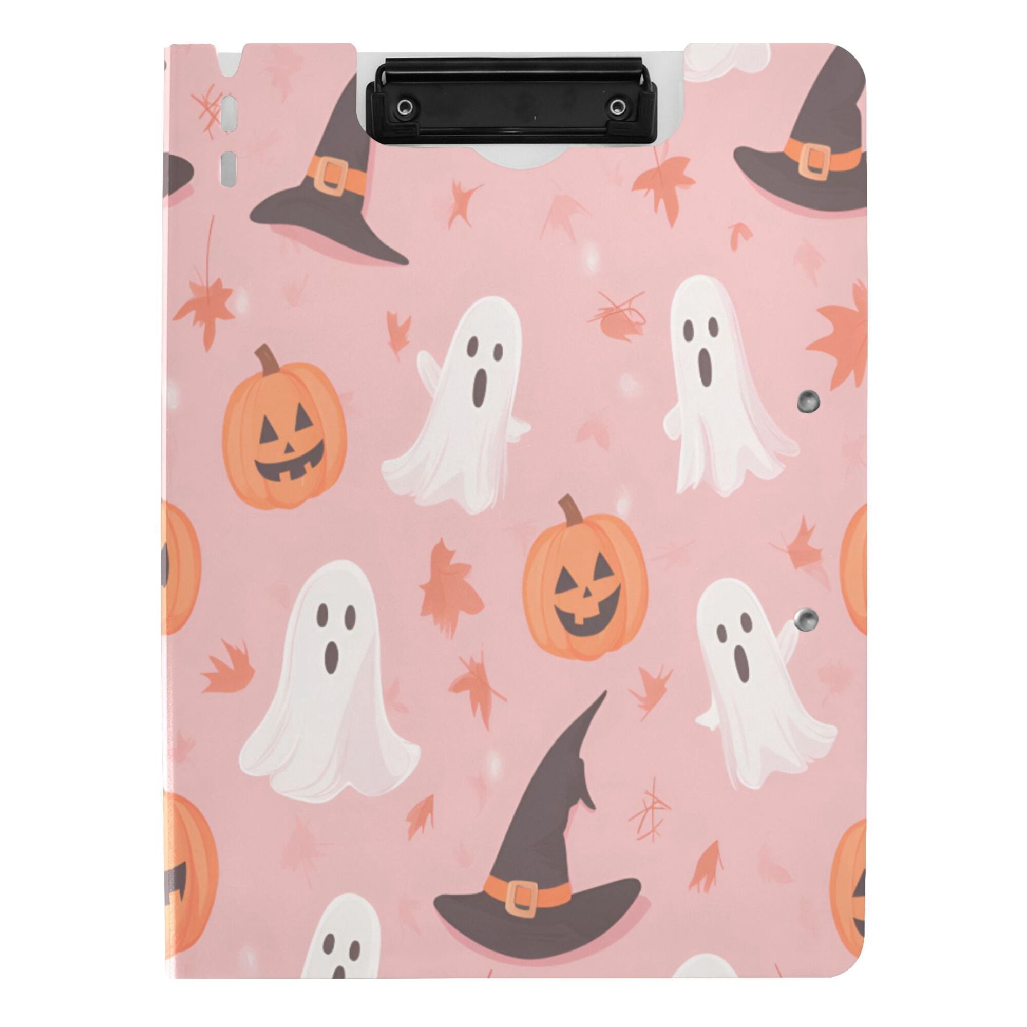 FORMRS A4 Clipboard Folder with Pen Holder Horizontal Foldable School Office Binder, Cute Pink Halloween