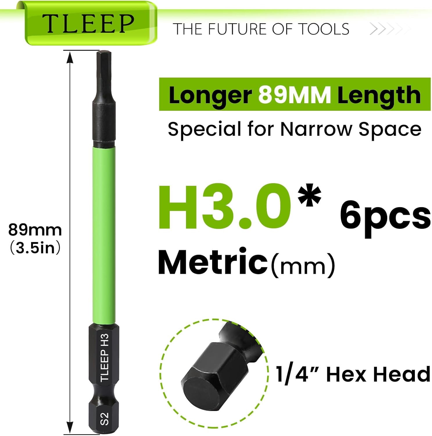 FRKSMD-3.5" Long 1/4" Hex Head Allen Wrench Drill Bit Set, Metric 3mm Impact Driver Bit Set, Magnetic Tips, S2 Steel, New Version Hex Keys with Storage Case
