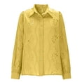 thumbnail image 5 of Women's Button Down Shirts Eyelet Blouse Casual Long-Sleeve Tops Embroidery Turn Down Collar Outfit Spring Summer Shirt Yellow XS, 5 of 9