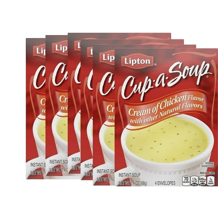 Lipton Cup-a-Soup Instant Soup For a Warm Cup of Soup Cream of Chicken Only 70 Calories Per Serving 2.4 Oz 4 Count (6 Pack)
