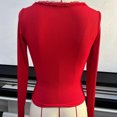 thumbnail image 7 of Lenpel Long Sleeve Shirts for Women Lace Trim Square Neck Quarter Button Ribbed Slim Cropped T-Shirts Going out Tops(Red,X-Large), 7 of 7