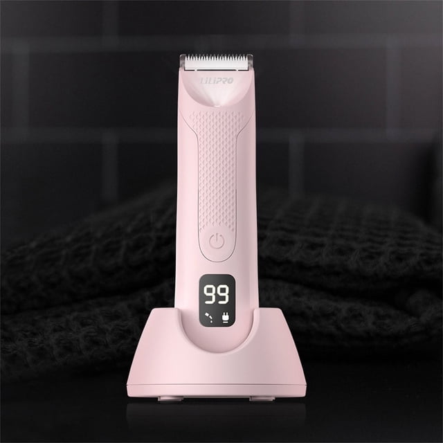 EIMELI Electric Trimmer for Men | SkinSafe Ceramic Blades | Quiet Waterproof Rechargeable Razor | 4 Adjustable Length Guards | LED Display | Charging Base | 5ml Lubricant Included