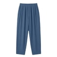 thumbnail image 4 of ZLBDYG Girls Pants Linen Summer Casual Capri Pant Drawstring Elastic High Waist Loung𝐞 Wide Leg Cropped Gauze Trouser with Pockets, 4 of 8