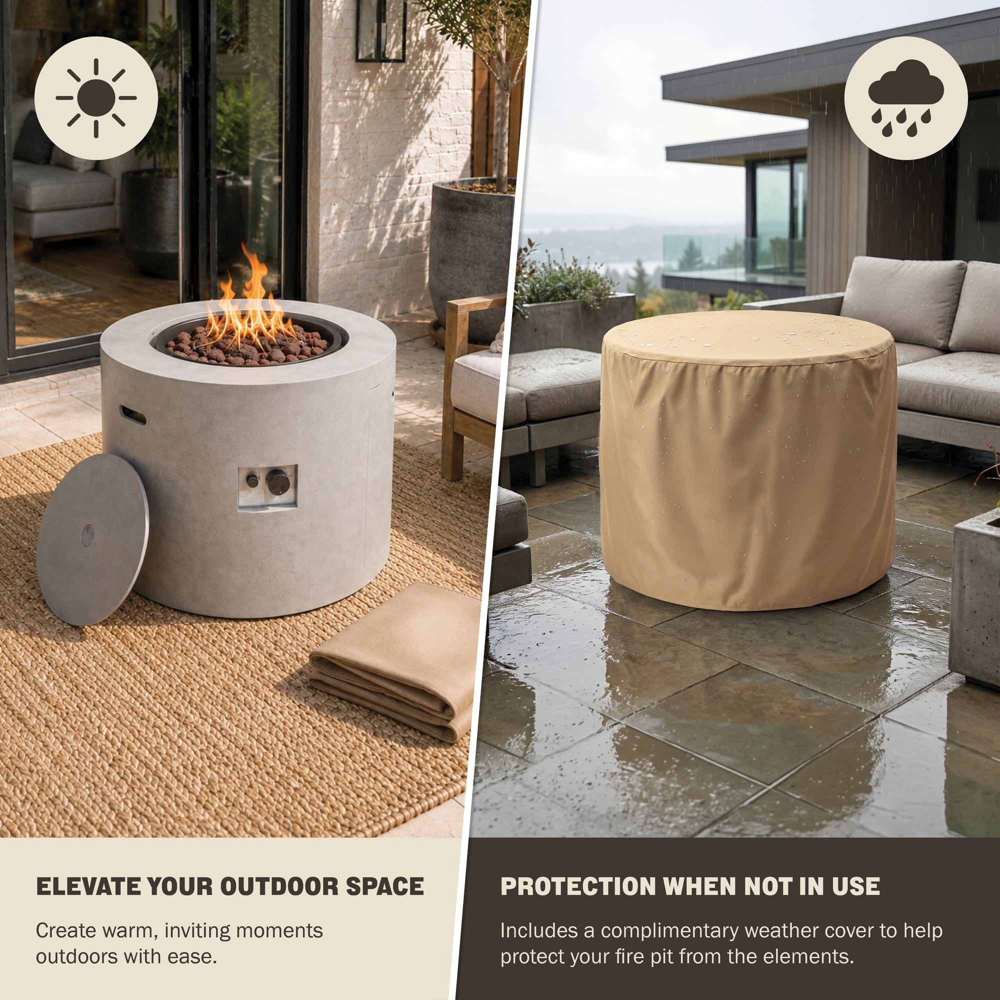 Kinger Home Loren 32-Inch Round Propane Fire Pit Table, Alloy Steel Outdoor Fire Pit with 50,000 BTUs, CSA Certified, Includes Lava Rocks and Weatherproof Cover