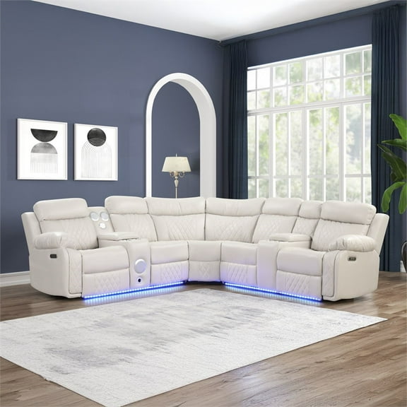 Lacrose Modern Style Power Recliner Sectional made with wood and metal in Beige