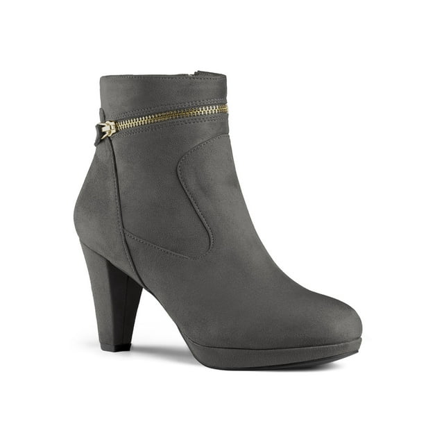 Unique Bargains Bottines à Talon à Bout Rond à Fermeture Éclair pour Femmes