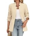 thumbnail image 4 of Spring Fall Stand Collar Solid Color Women Long Sleeved Open Front Work Office Blazer Coat, 4 of 6