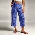 thumbnail image 2 of SwiftWear Women's Gingham Capri Pants High Rise Wide Leg Pants with Drawstring & Pockets, Casual Summer Beach Vacation Lounge Pants, 2 of 9
