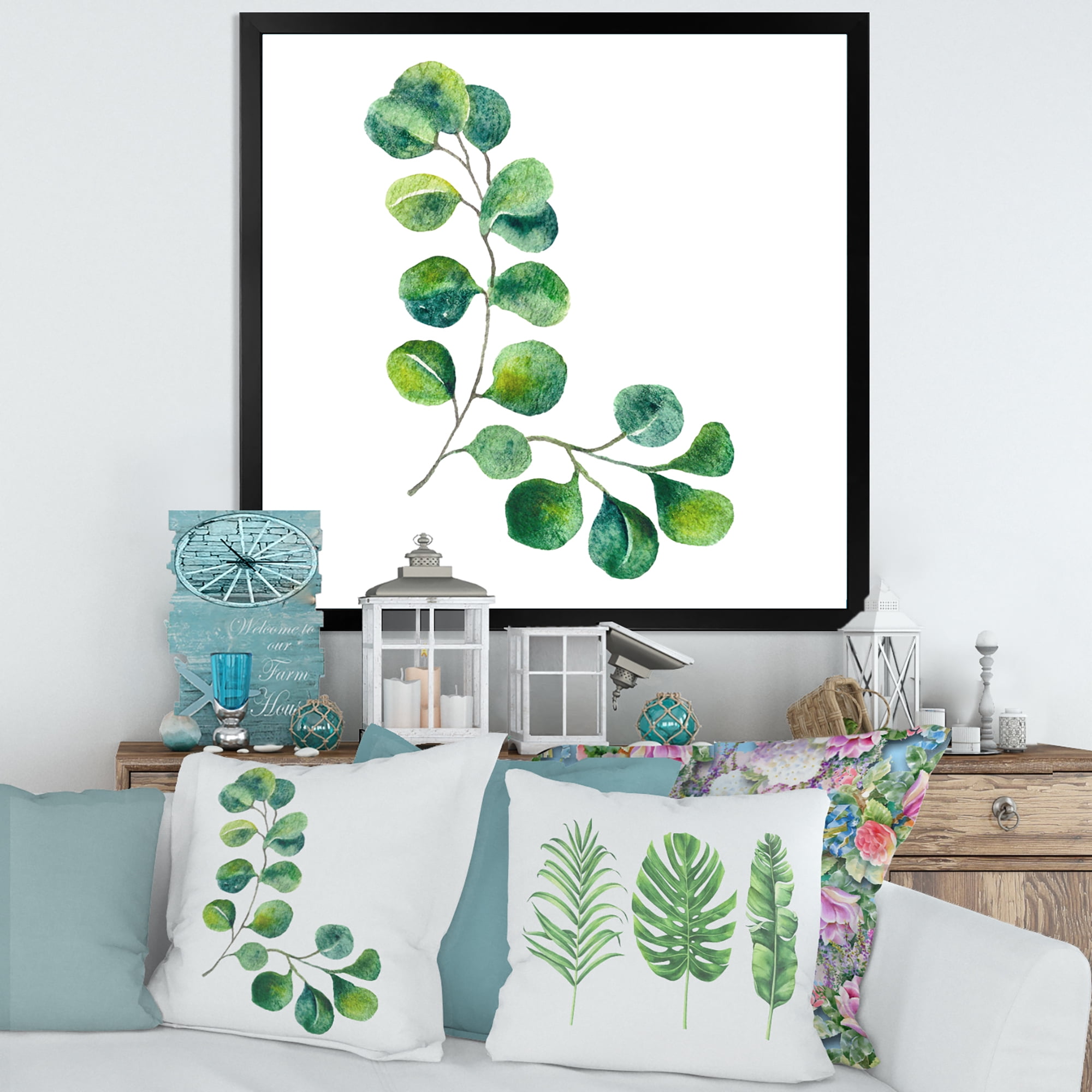 Designart 'Green Eucalyptus Plant Branches II' Traditional Framed Art Print