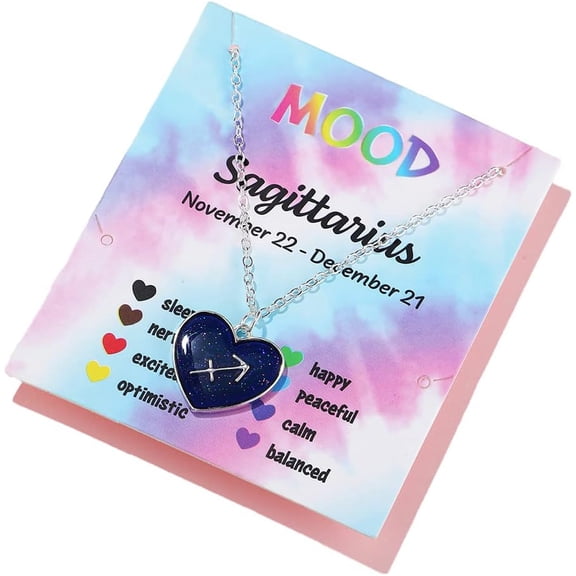 Zodiac Necklace for Women 12 Constellation Sign Pendant Necklace Heart Color Changing Necklace Temperature Sensing Mood Necklace Astrology Horoscope Necklace[x248]