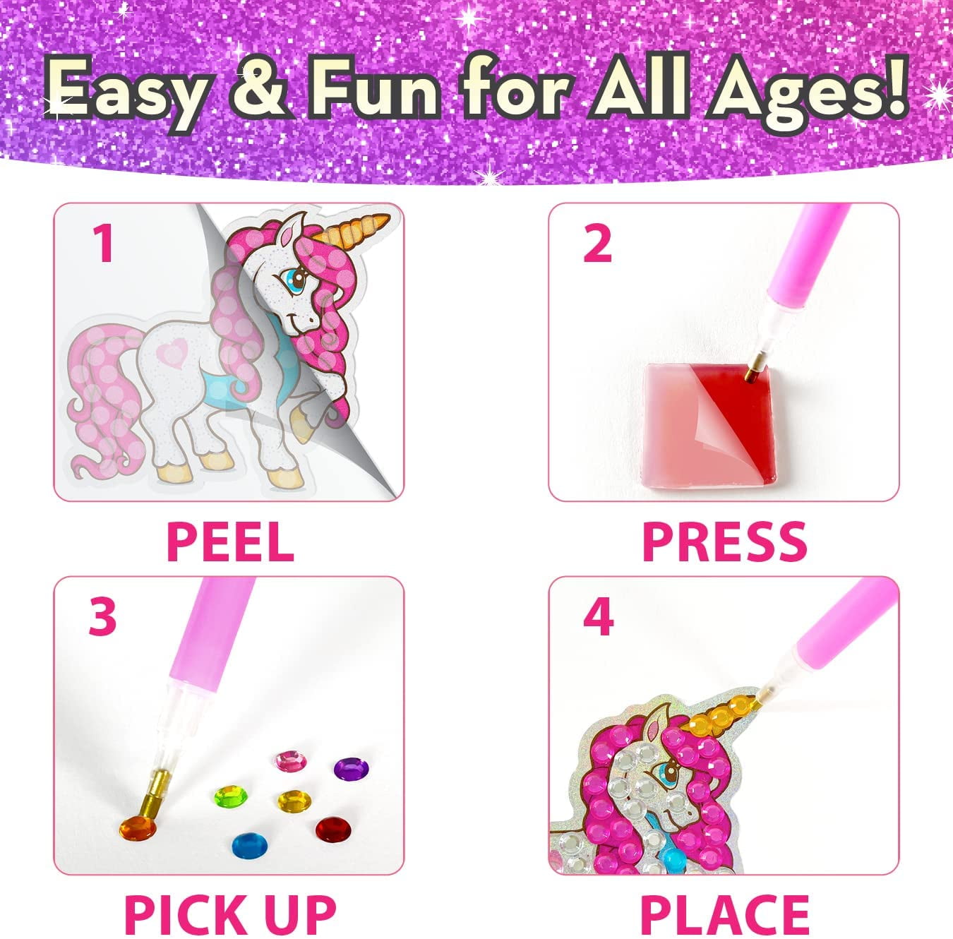 Buy RISEBRITE Kids Diamond Painting Kits for Kids - Arts & Craft Kits  Diamond Art for Kids Gem Art Kits for Kids Unicorn Diamond Painting for Kids