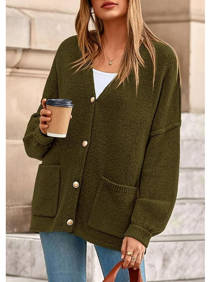 Chunky Knit Cardigan For Women - Oversized Open Front Sweater With Lantern Sleeves