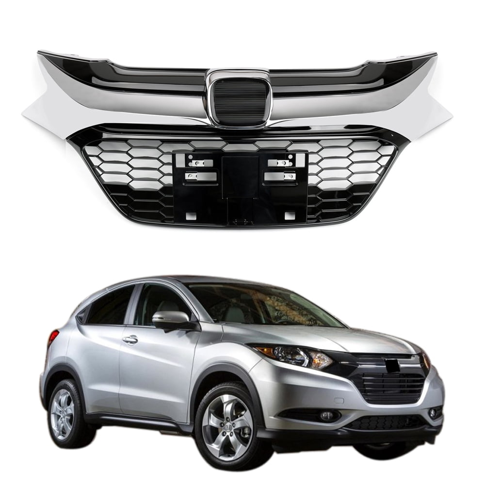 Front Grille Sport Style Chrome Black Glossy Grill Trim For Honda HRV