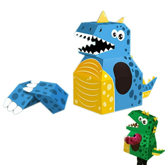 Wearable DIY Dinosaur Cardboard Box for Dinosaur Costume for Role Play and Hands Learning Creative Educational Craft to Develop Fine Motor Skills and Imagination